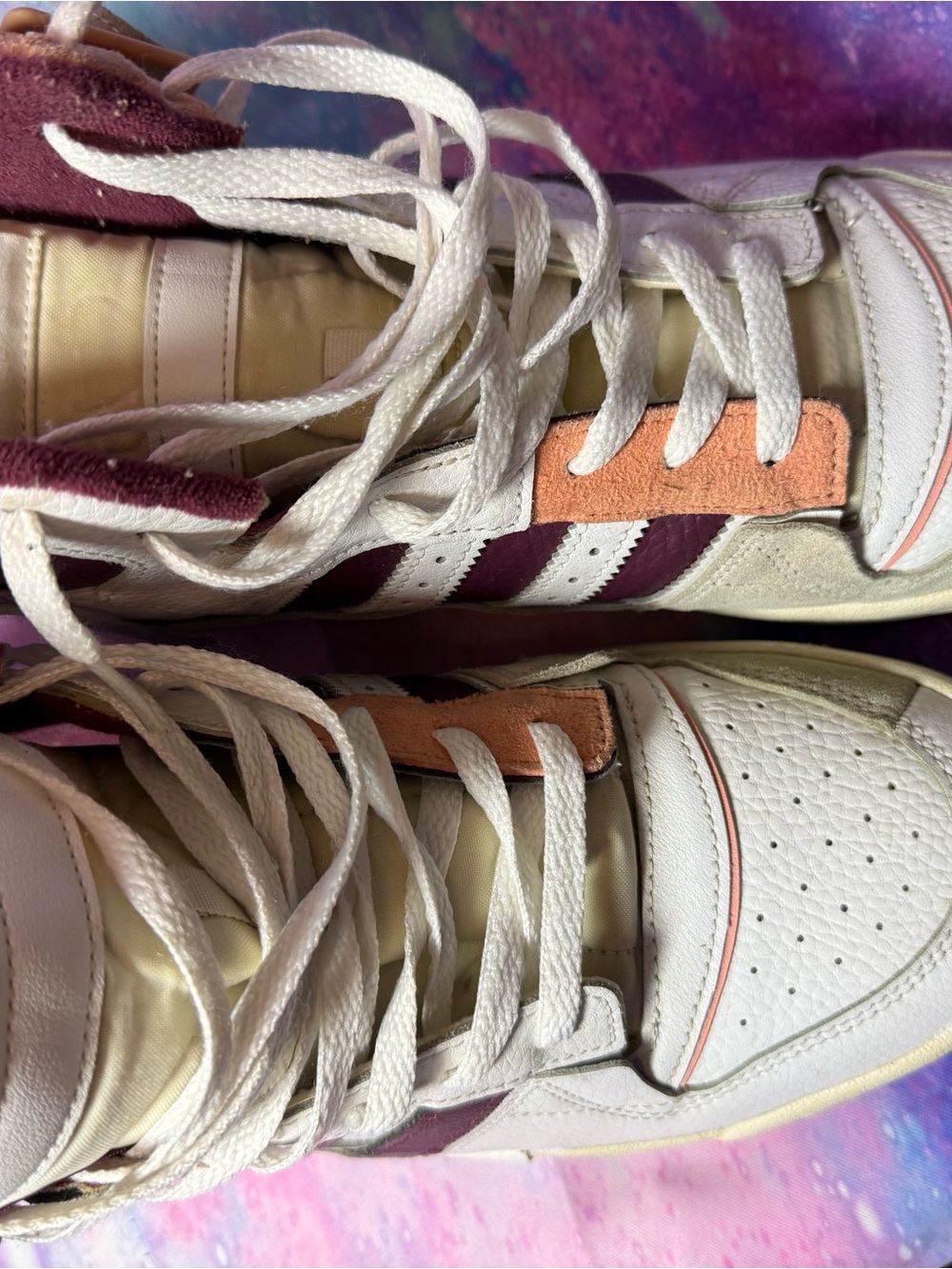 adidas High-Top Sneakers in White, Burgundy, and Peach - Picture 3 of 9